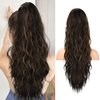 HOOJIH Ponytail Extension, Drawstring Ponytail Hair Extensions 26 Inch Long Curly Wavy Ponytail Natural Wavy Synthetic Hairpiece for Women Daily Use - Black Brown with highlights