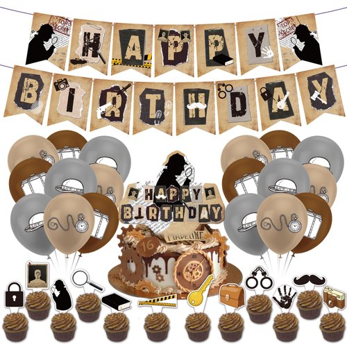 Detective Party Decorations Detective Birthday Party Supplies Includes Detective Birthday Banner Cake Topper Cupcake Topper Balloons for Top Secret Party Mystery Party Spy Theme Party Decorations