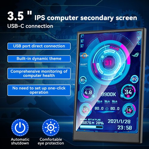Ransanx 3.5 Inch IPS USB Mini Screen No Installation AIDA64 Pc Case Screen Computer Temp Monitor PC Temperature Display with Stand, USB Cable, Manual