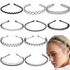 BOYIVI 10 PCS Metal Hair Band for Men Women Black Wavy Headband Non-slip Unisex Hairband Fashion Sports Outdoor Hair Hoop Simple Elastic Hair Accessories