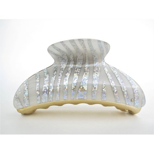 Generic Art deco white and multi color glitter sparkle hair claw clip for thick hair