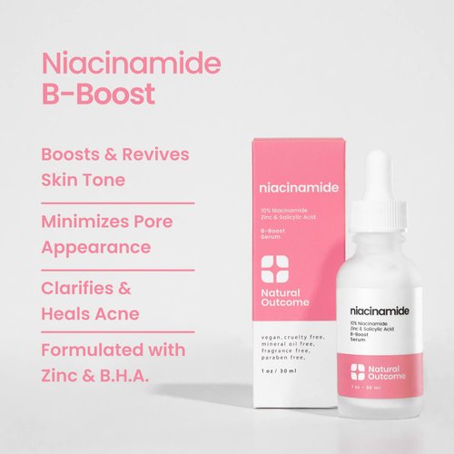 Niacinamide Serum for Face by Natural Outcome Skin Care, B-Boost Niacinamide 10% Plus Zinc 2% Salicylic Acid + Hyaluronic Acid, Acne Treatment + Pore Reducing Serum + Even Skin Toner