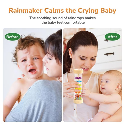 WODI Wooden Rain Stick Montessori Toys for Babies 6-12 Months,Baby Rattle Shaker Sensory Developmental Toy,Raindrops Musical Instrument Baby Musical Toys for 1 Year Old Toddler Kids