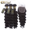 QTHAIR 14a Brazilian Loose Deep Wave Human Hair Wigs Bundles for All Women (18" 20" 22"+16", Bundles with Closure)