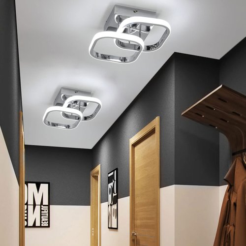 CANEOE Led Hallway Ceiling Light Fixtures, Square Modern Lamp, 6000K Chrome Finish Indoor Lighting Fixture for Living Room Bedroom Kitchen Bathroom Lights