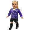 Sophia's 18" Doll 4 pc. Soccer Uniform with Long-Sleeved Purple Jersey, Black Shorts, Black Cleats, and Soccer Ball
