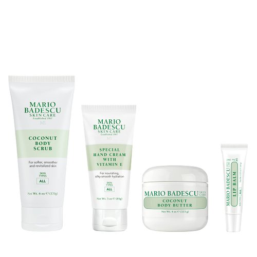 Mario Badescu Best of Body Essentials 4 Piece Kit, Skincare Gift Set Includes Lip Balm, Coconut Body Scrub, Coconut Body Butter & Special Hand Cream With Vitamin E