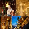 Star Curtain Lights for Bedroom - Plug-in 9ft 138 LED Fairy Twinkle Lights with 12 Star Drops, Connectable Window Lights with Remote 8 Lighting Modes for Indoor Xmas Ramadan Decoration, Warm White