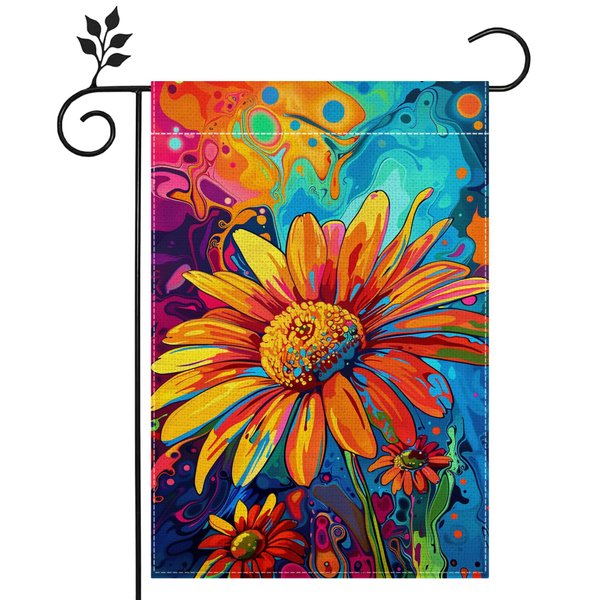 Spring Sunflower Garden Flag, Welcome Summer Garden Flag for Outside, Double Sided Burlap Farmhouse Lawn Yard Flag Outdoor Decorations 12x18 Inch（Only Garden Flag）