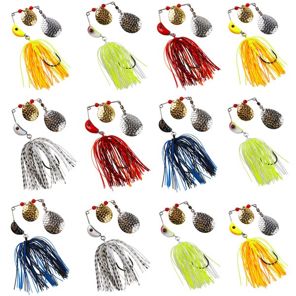 SILANON Spinner Baits Fishing Lures Kit,Bass Fishing Lures Spinnerbaits Buzzbait Set Hard Metal Topwater Swimbait Jig Lure for Bass Pike Trout Walleye Freshwater Saltwater