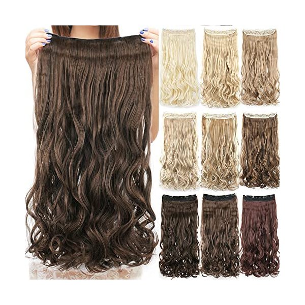 IMISSU Long Natural Thick Hair Curly Clip in on Synthetic Hair Extensions Hairpieces for Women (24 inches, Mixed Brown)