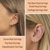 LOLIAS 21Pairs Small Flat Back Stud Earrings for Women Men Hypoallergenic Silver Gold Plated Surgical Steel Stud Earrings 20G Screw Back Flatback Earrings for Cartilage Ears,Silver
