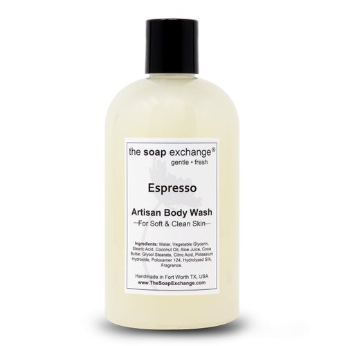 The Soap Exchange Body Wash - Espresso Scent - Hand Crafted 12 fl oz / 354 ml Natural Artisan Liquid Soap for Hand, Face & Body, Shower Gel, Cleanse, Moisturize, & Protect. Made in the USA.