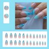 IMSOHOT Almond Press on Nails French Medium Blue Fake Nails Glitter Gradient False Nails with Designs Rhinestone Full Cover Acrylic Nails Glossy Glue on Nails for Women 24pcs
