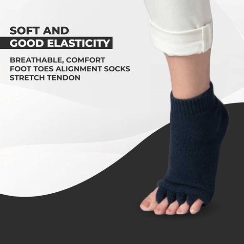 Hydrothotics Happy Feet Toe Separator Socks - Comfortable Alignment Socks – Washable Massage Socks – Prevent Foot Cramp and hammertoes - Black