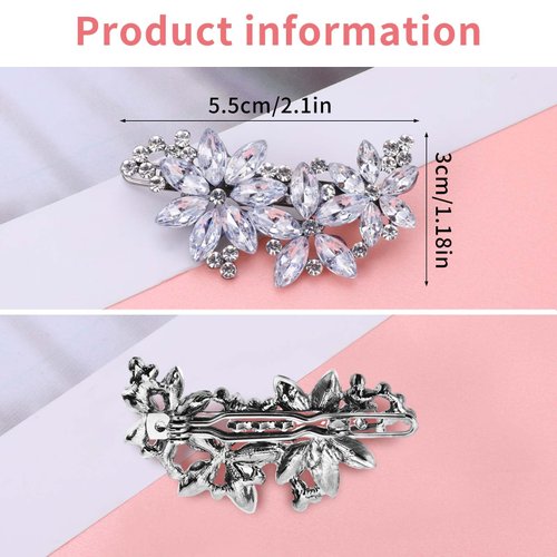 2 PCS Rhinestone Hair Clips, Silver Bride Wedding Hair Accessories, Rhinestones Bridal Hair Clips, Crystal Flower Hair Clips Wedding Headpiece Hair Clips for Brides Flower Girls Jewelry Barrette