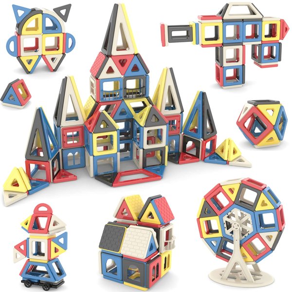 AOMIKS 161 Pieces Magnetic Block Tiles STEM & Learning Building Toys for Kids 3D Mini Magnetic Stacking Toys Educational Creativity Birthday Gift for 3+ Years Old Boys and Girls