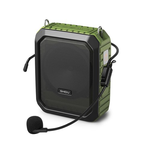 Voice Amplifier for Teachers,SHIDU PA System Speaker 18W Portable Megaphone (Work of 12 hrs) with Wired Mic Headset,Waterproof Ipx 5&Built-in Rechargeable 4400mAh Battery.for Teaching, Meeting&Speech