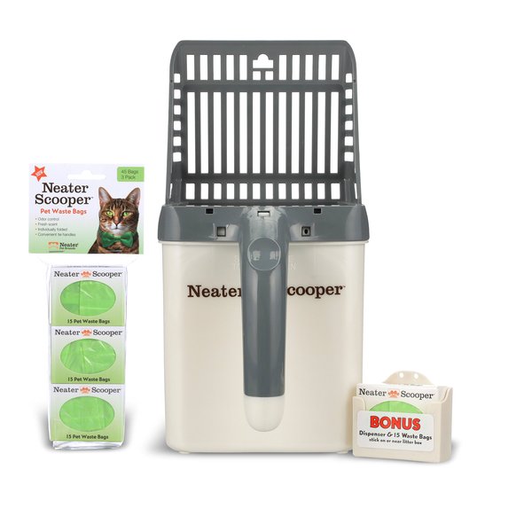 Neater Pet Brands - Neater Scooper Cat Litter Sifter - Includes 60 Refill Bags - Mess Free Cat Litter Scoop to Bag Waste Bin System with Extra Waste Bags (Grey)