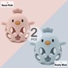 Baby Teething Toy, Hollow Chicken Silicone Teething Toys, Soft Baby Chew Toys for Sucking Needs, Bells can be Installed, Suitable for Babies of Any Age(Blue+Pink)