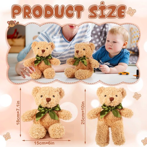 10 Pieces Christmas Bears Soft Plush Toy Stuffed Animals Cute Bears for Kids Boys Girls Birthday Valentine's Day Baby Shower Bear Party Favor(Brown)
