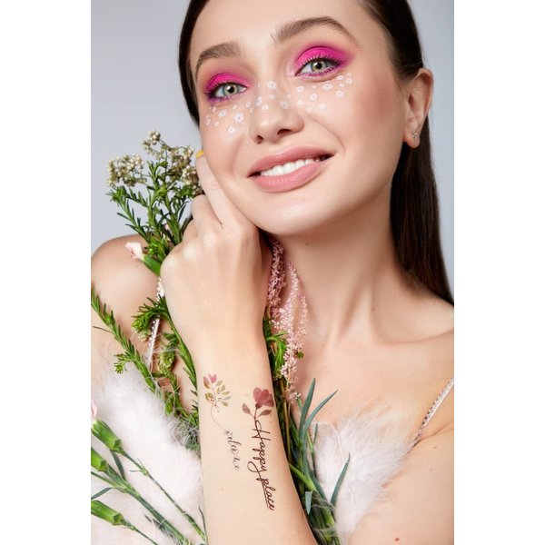 Rebel Tattoos -Temporary Tattoo Fake Tattoos Transferable Tattoo Freckles - Temporary Face Tattoo Set for Party - Easter decoration-Professional Temporary Tattoo (White Flower)