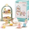 Wooden Tea Party Set for Little Girls Kids with Cupcake Stand & Dessert Food Pretend Play Afternoon Tea Toys Wood Kitchen Toy for 3 4 5 6 Year Old Toddlers Boys Birthday Gift