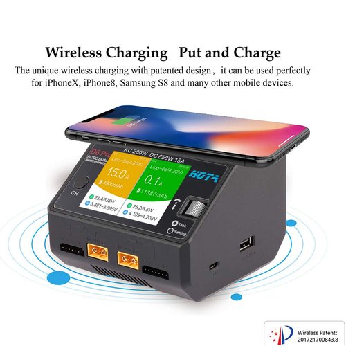 HOTA D6 Pro Lipo Charger AC200W DC650W 15A for LiHv Nicd NiMH Lipo Battery with Balance Phone Wireless Charging RC Car Drone Parts