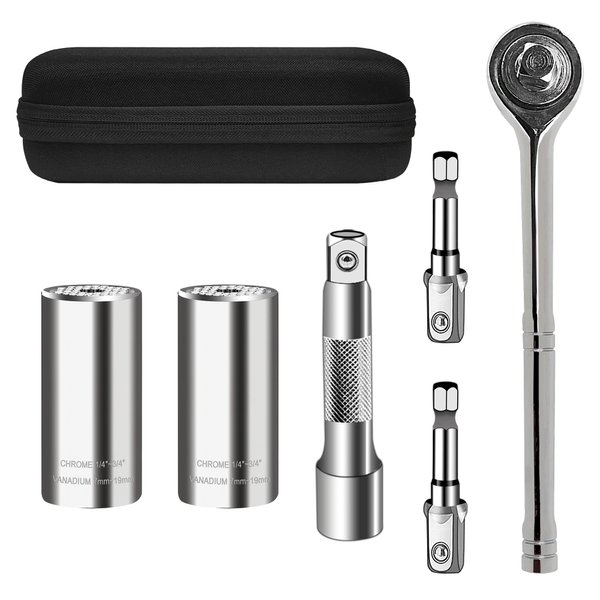 PANMAX Universal Socket Wrench Tool set (7-19mm) Multi-Function Professional Socket Tool Sets with Power Drill Adapter and Ratchet wrench Gift for DIY Handyman, Husband, Boyfriend, Dad, Women