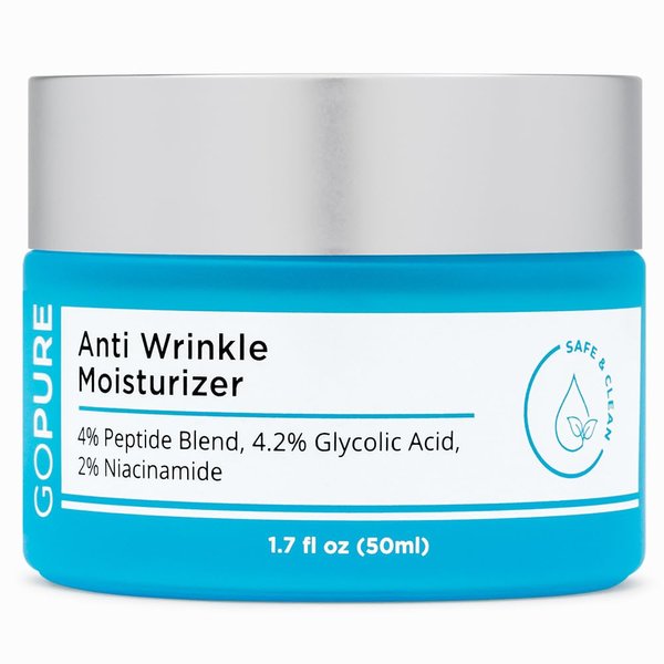goPure Glyco-Peptide Anti Wrinkle Face Cream - Hyaluronic Acid Moisturizer for Face with Glycolic Acid, Peptides, and Vitamin E - Hydrating Facial Moisturizer with Anti-Aging Formula - 1.7 fl oz