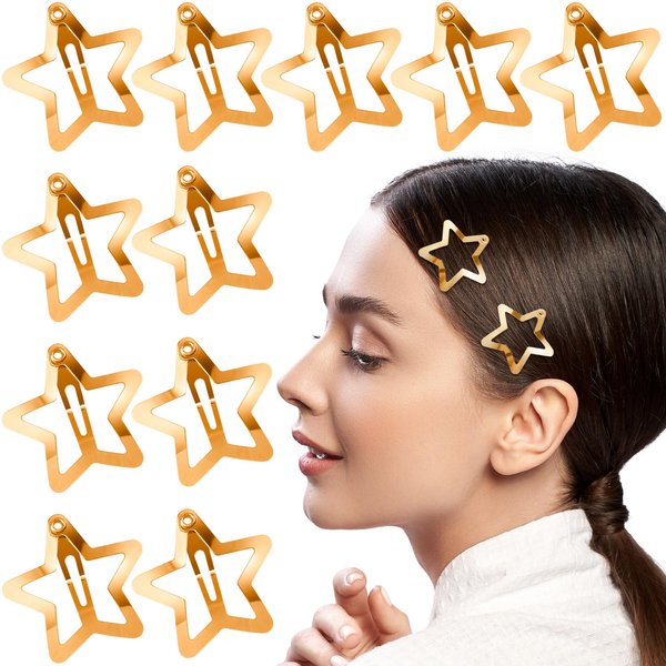 Joez Wonderful 12 Pcs Gold Star Hair Clips, 1.18"/3cm Metal Snap Hair Clips, Cute Star Clips Hair Barrettes, Non-Slip Fashion Star Hair Accessories for Women Girls