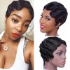ZHENLISI Short Mommy Hair Wig Pixie Cut Human Hair Wigs Brazilian Human Hair Wig for Black Women Color Black Ocean Finger Wave Wig(1B#)