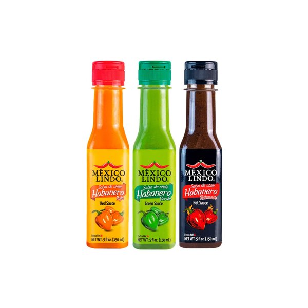 Mexico Lindo Hot Sauce Variety Pack | Includes 1 Bottles Each of Red Habanero + Green Habanero + Xxxtra Hot | 5 Fl Oz Bottles (Pack of 3)