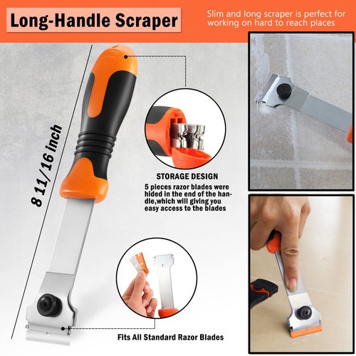 REXBETI Razor Blade Scraper Tool, 3 Pack Razor Scraper Set with Extra 20Pcs Metal and 10Pcs Plastic Blades, Cleaning Scraper Tool for Scraping Label, Paint, Stickers, Grease from Windows and Glass