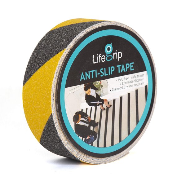 LifeGrip Anti Slip Traction Tape, 2 Inch x 60 Foot, Best Grip, Friction, Abrasive Adhesive for Stairs, Safety, Tread Step, Indoor, Outdoor, Caution Yellow/Black