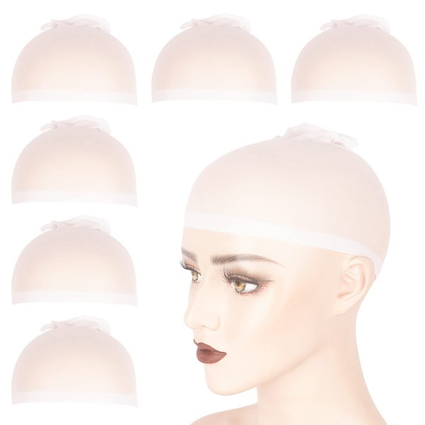 WeKen Individual Package 6PCS Stocking Caps for Wigs Stretchy Nylon White Wig Cap for Lace Front Wig Stocking Wig Caps for Women Men Kids