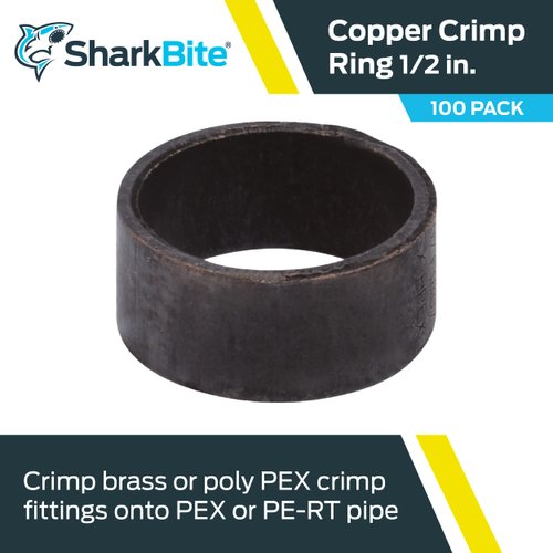 SharkBite 1/2 Inch Copper Crimp Rings, Pack of 100, PEX Pipe, PE-RT, 23102CP100