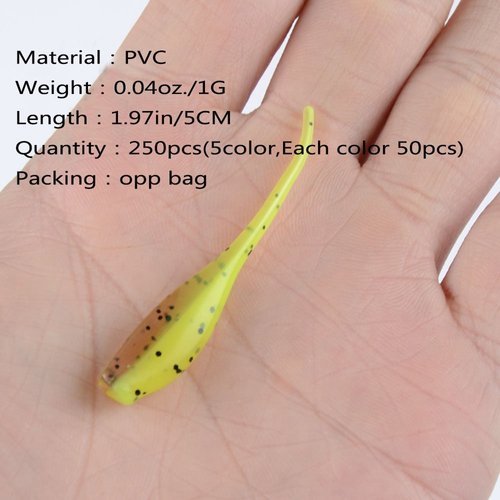 East Rain Tadpole Soft Bait for Fishing Lures(PVC/1.97inch/0.04oz/250pcs of Package/5 Colors) (ERJXSQ01-05-250pcs)