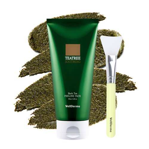 WELLDERMA Chadew Tea Tree Herb Tox Peeling Pack 5.07oz. - Pore Purifying and Exfoliating Wash off Mask with Green Tea and Hyaluronic Acid, For Dead Skin Cell Removal, Oil Control and Refreshing