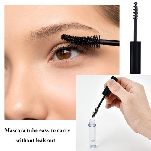 Qeuly 10ml Empty Mascara Tube and Wand, Lip Gloss Tubes with Wand, Eyeliner Tube with Rubber Inserts and Funnels, Airless Pump Bottles Travel Foundation Container (4 Pack)