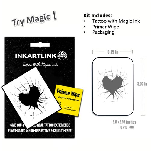 INKARTLINK semi-permanent temporary tattoos, dark style, suitable for cool boys and girls, gifts for girls, waterproof and non-reflective, exquisite packaging, unique design (Heart of darkness)