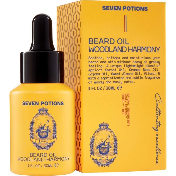 SEVEN POTIONS Beard Oil 1 fl oz Sweet and Woody Scented Beard Softener. Stops Beard Itch. Natural, Vegan, Beard Conditioning Oil. Contains Jojoba Oil (Woodland Harmony)