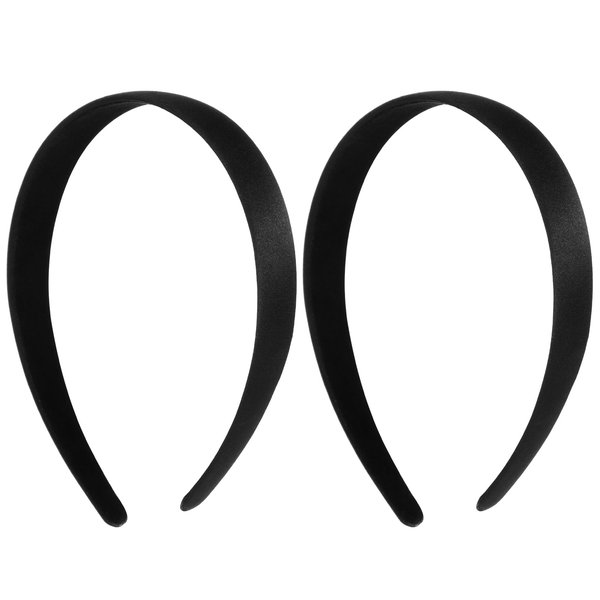 2Pcs Headbands for Women Girls Satin Black Headband Women Plain Wide Hair Band Hoops Fashion Elastic Solid Hairband Accessories for Mothers Sisters Cosplay Holiday Halloween DIY (black, 2cm)