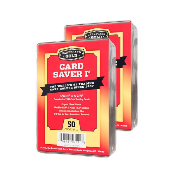 Cardboard Gold Card Saver 1 - Premium Trading Card Holders Ideal for PSA & BGS Grading, Archival Safe Storage, 50ct Pack - Fits Baseball, Sports Cards & More