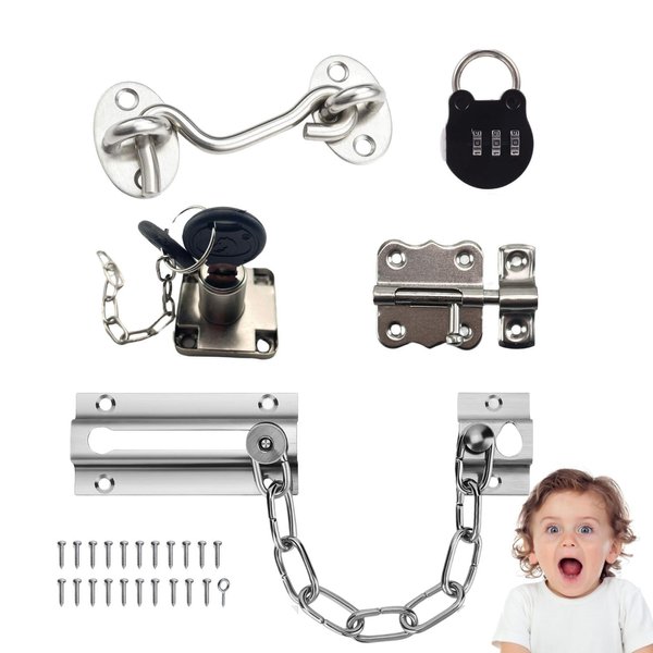 5 Pieces Busy Board DIY Accessories for Toddlers - Sensory Board Parts - Latch- Door Chain - Lock with Key -Gate Hook- Montessori l Toys - Early Development Items