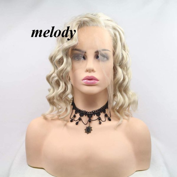 Melody Mixed Blonde Wig Short Curly Wigs Synthetic Lace Front Wigs Synthetic Blonde Hair Heat Resistant Fiber Short Hair Wigs Side Parting Cosplay Wigs 14inches …