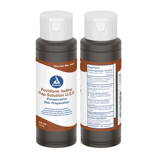 Dynarex Povidone-Iodine Prep Solution, Antiseptic Solution for Skin and Mucosa, Ideal for Surgical Site Preparation, Contains Povidone Iodine 10%, 4 fl. oz., 1 Povidone-Iodine Bottle