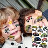 61+ PCS Monster Truck Temporary Tattoos For Kids Boys Girls, Groovy Flash Glitter Silver Metallic Fake Tattoo Sticker, Cartoon Racing Car Flames Trophy Face Tattoo Party Supplies Goodie Bags Stuffers