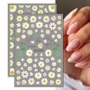 12 Sheets Spring Daisy Nail Art Stickers 3D Self-Adhesive Nail Supplies Flower Leaf Nail Stickers with Nail Design Yellow White Flowers Nail Decals Floral Nail Art Design for Women Girls DIY Nail