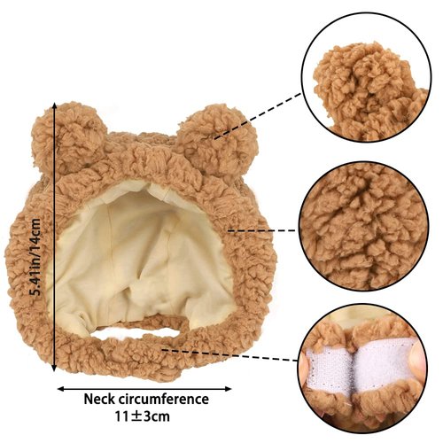 JOICEE Cute Cat Costume Warm Bear Hat for Cat Adjustable Soft Small Pet Headwear Bear Hat for Cat Puppy Dog (Brown)